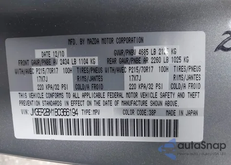 2011 Mazda Cx-7 I Sport from USA, damaged, VIN JM3ER2BM1B0366194